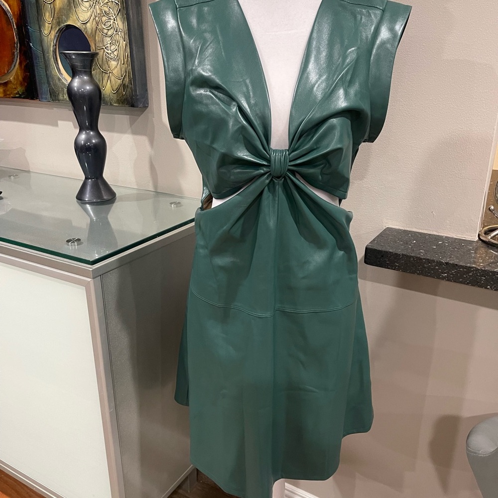 NWT Chic Green Faux Leather Mini Dress Size M